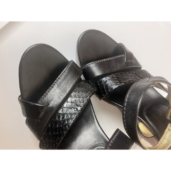 PRADA Black Leather Platform Wedge Sandals Ankle Strap Heels EU 39 US 9 - Picture 13 of 14